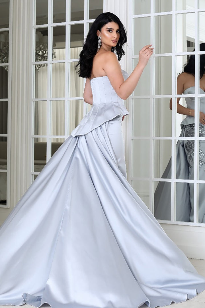 Satin Strapless with Embroidery Dress