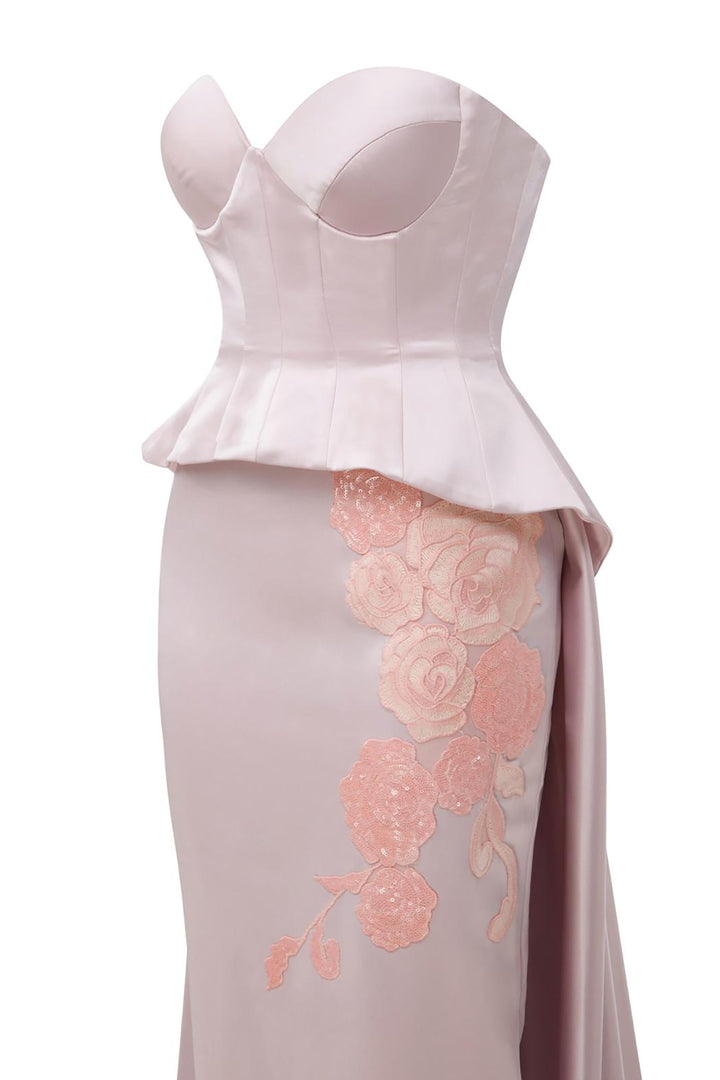 Satin Strapless with Embroidery Dress