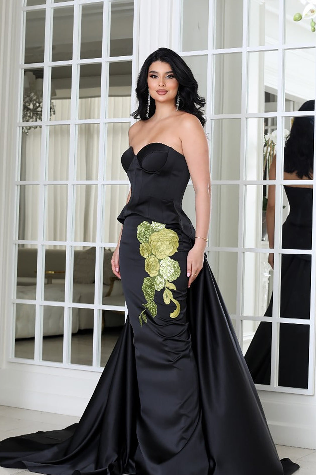 Satin Strapless with Embroidery Dress