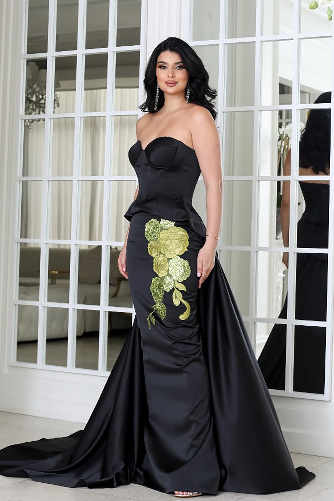 Satin Strapless with Embroidery Dress