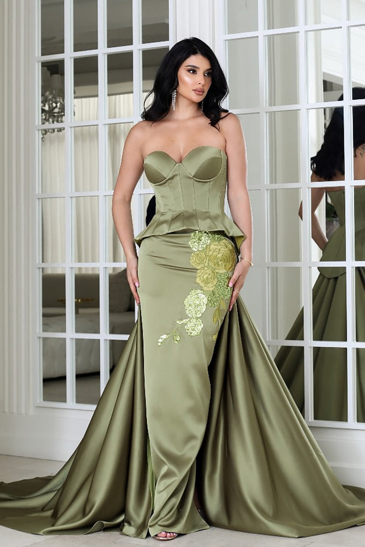 Satin Strapless with Embroidery Dress