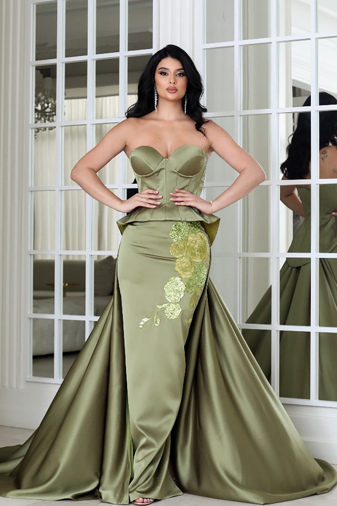 Satin Strapless with Embroidery Dress