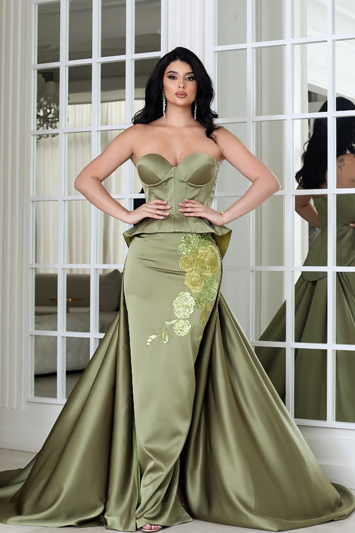 Satin Strapless with Embroidery Dress