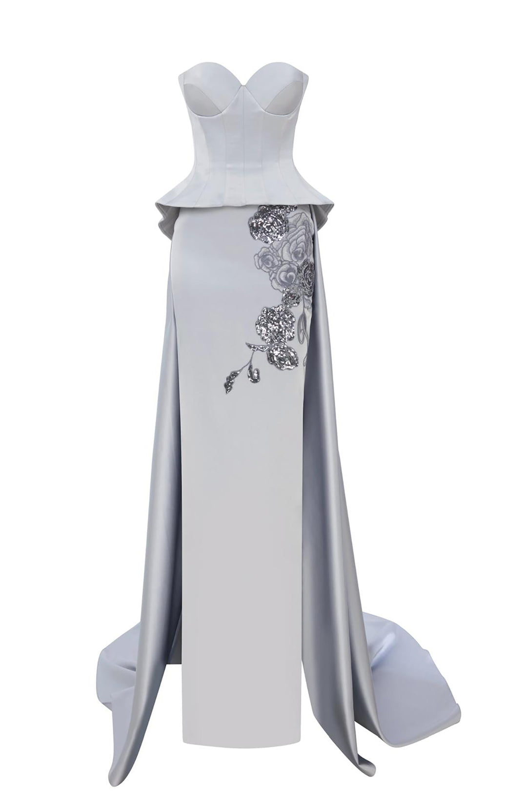 Satin Strapless with Embroidery Dress