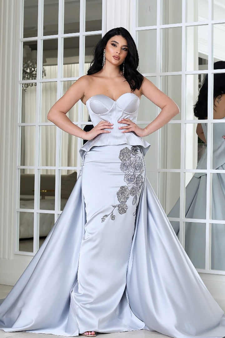 Satin Strapless with Embroidery Dress