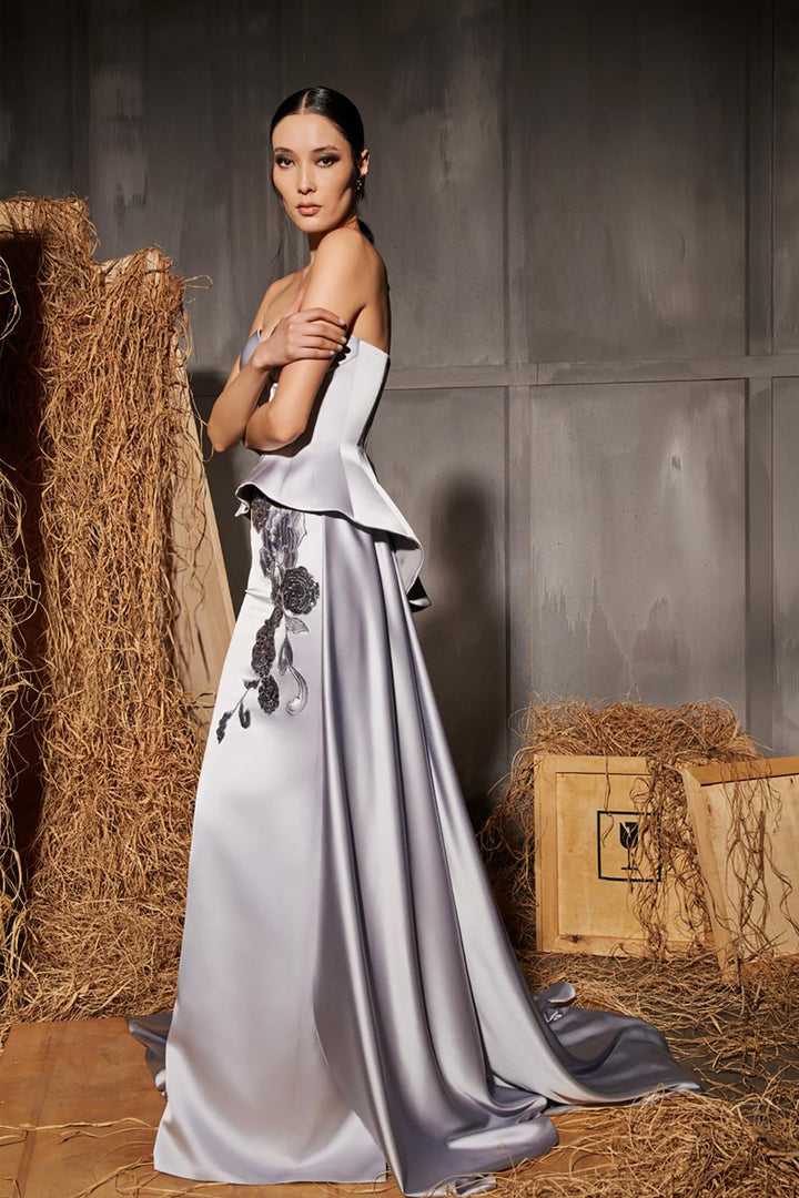 Satin Strapless with Embroidery Dress