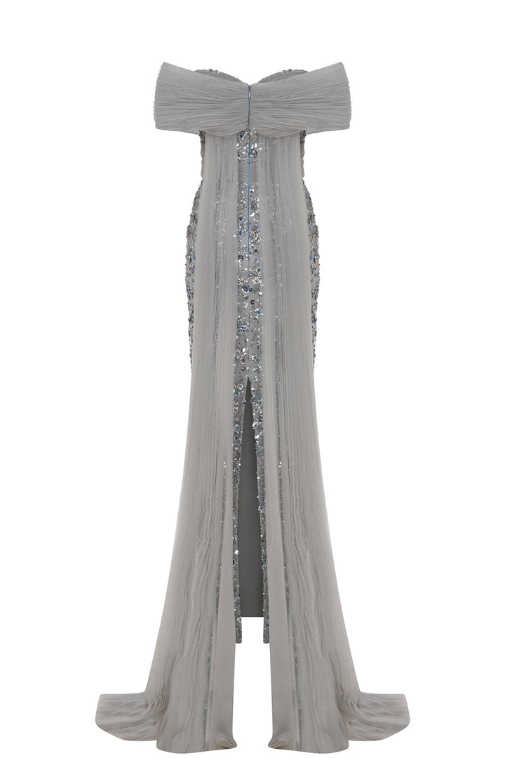 Off-The-Shoulder Cape-Overlay Column Dress