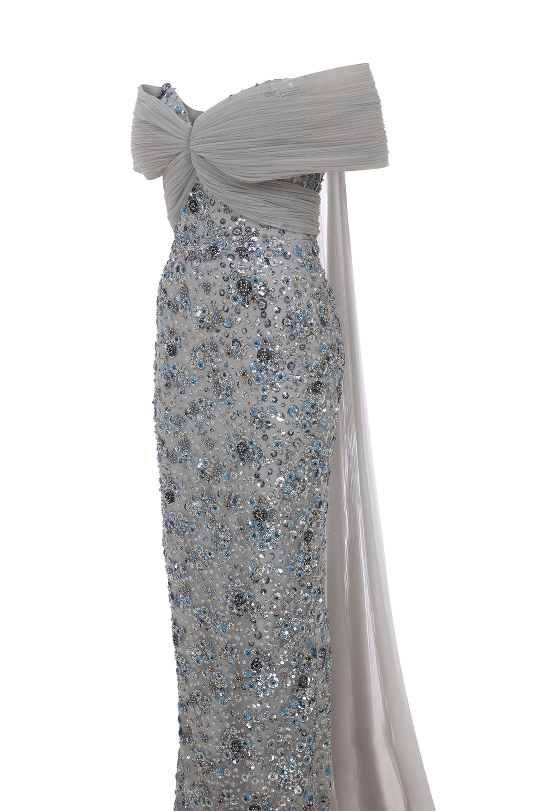 Off-The-Shoulder Cape-Overlay Column Dress