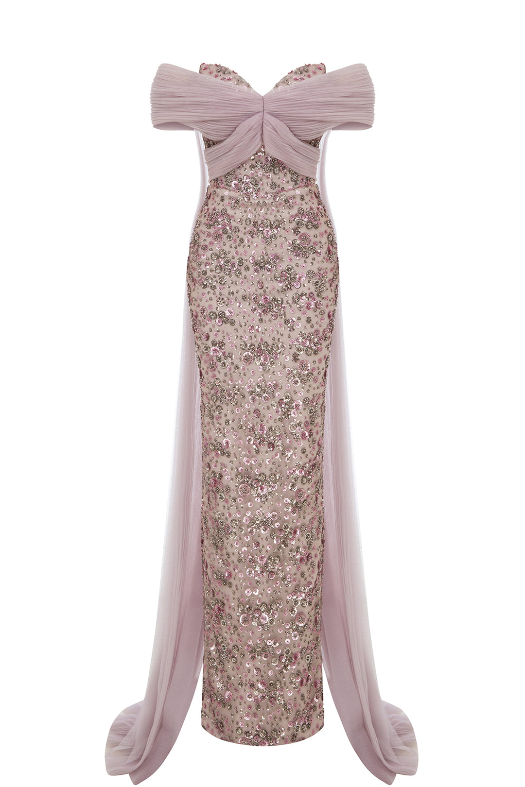 Off-The-Shoulder Cape-Overlay Column Dress