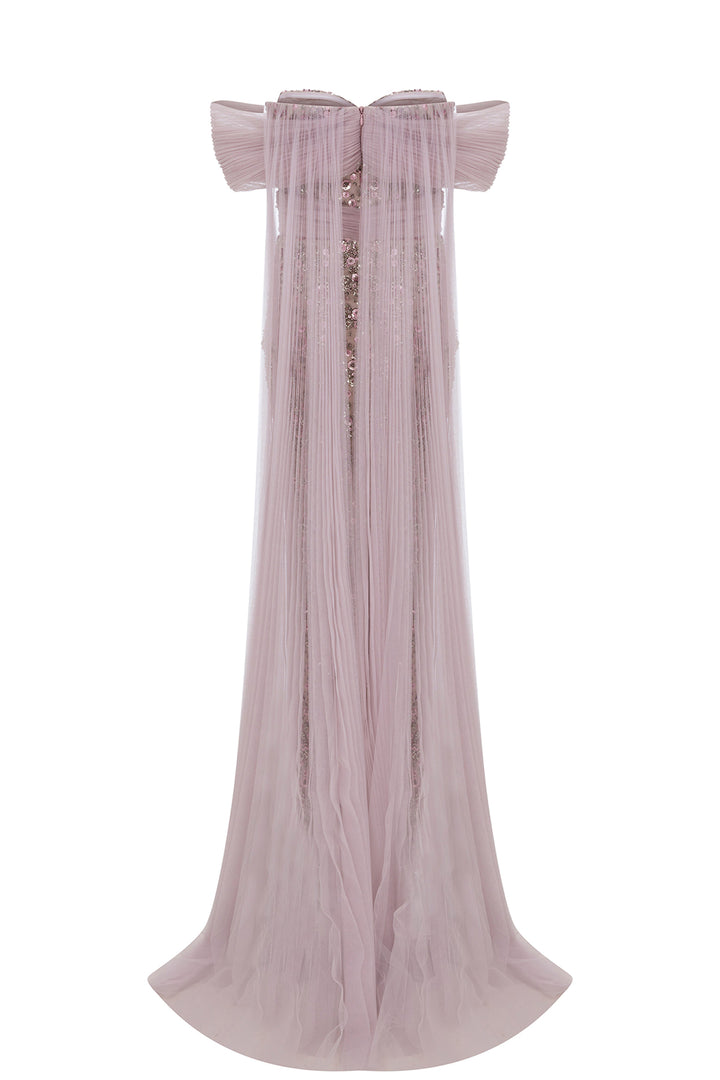 Off-The-Shoulder Cape-Overlay Column Dress