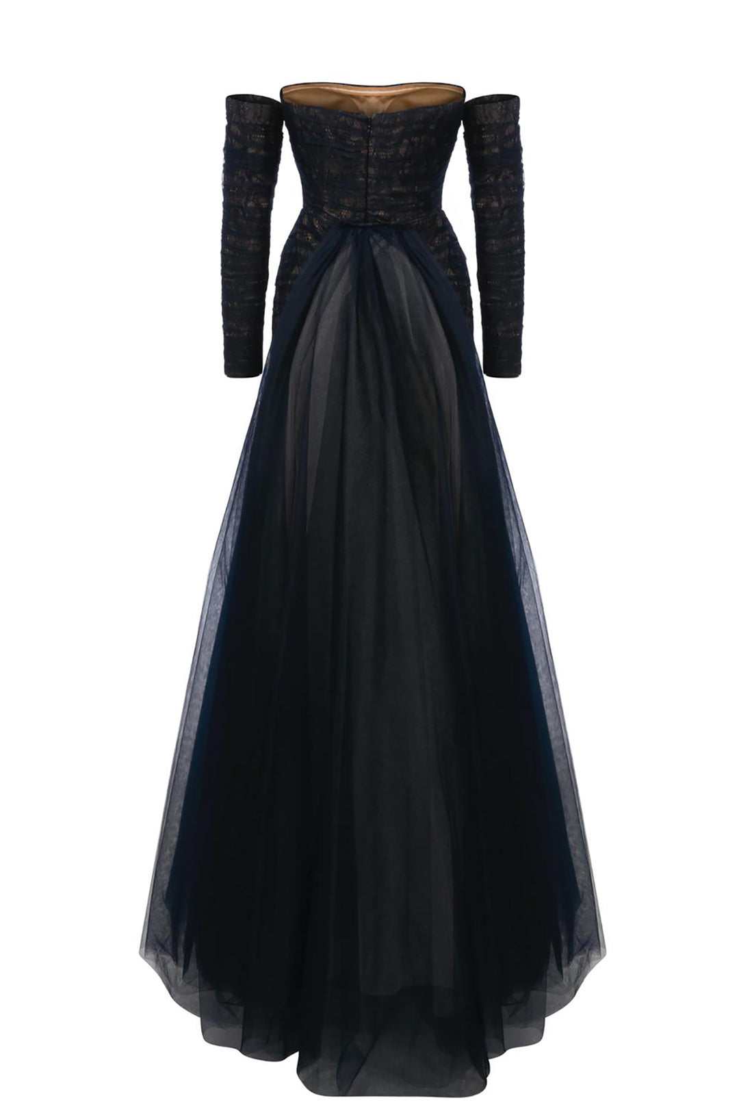 Column Dress with Sheer Tulle Overskirt