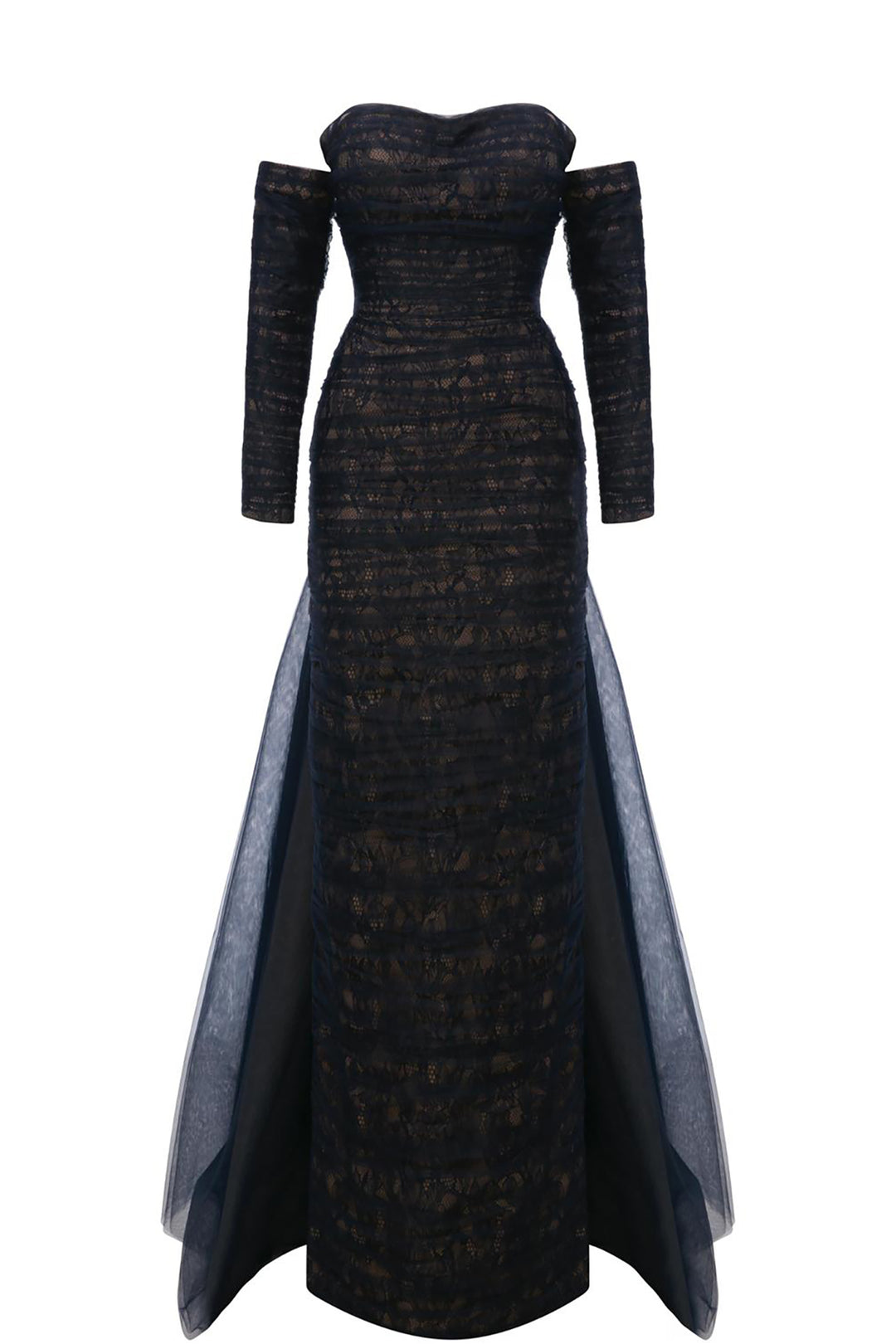 Column Dress with Sheer Tulle Overskirt