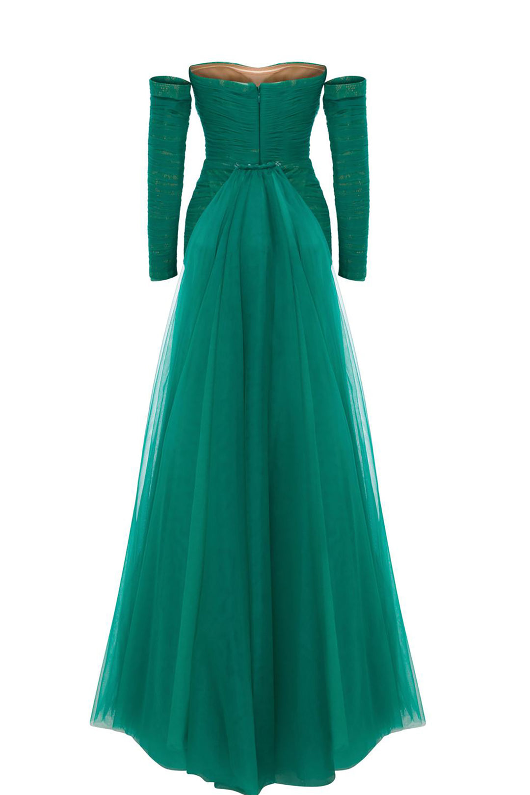 Column Dress with Sheer Tulle Overskirt