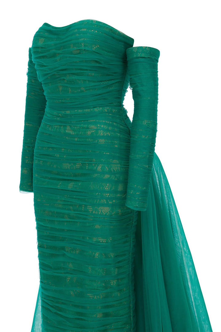 Column Dress with Sheer Tulle Overskirt