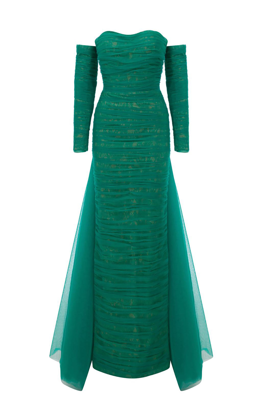 Column Dress with Sheer Tulle Overskirt