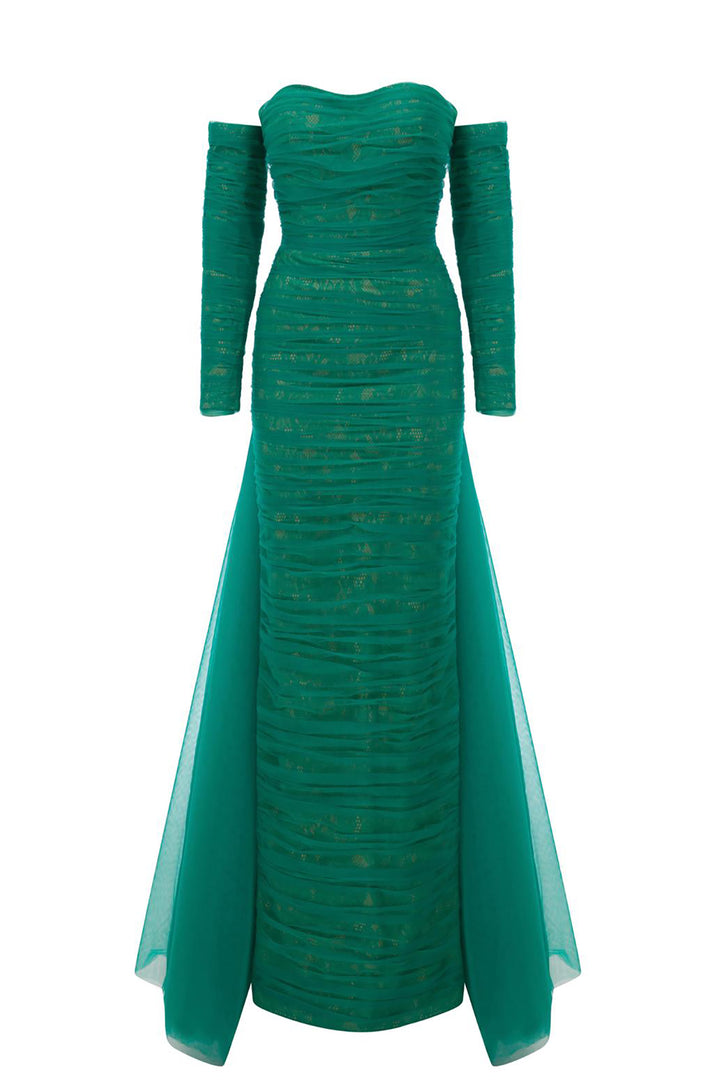 Column Dress with Sheer Tulle Overskirt