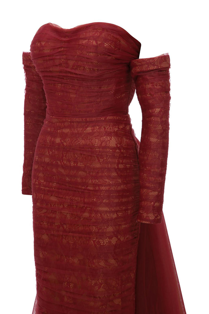 Column Dress with Sheer Tulle Overskirt