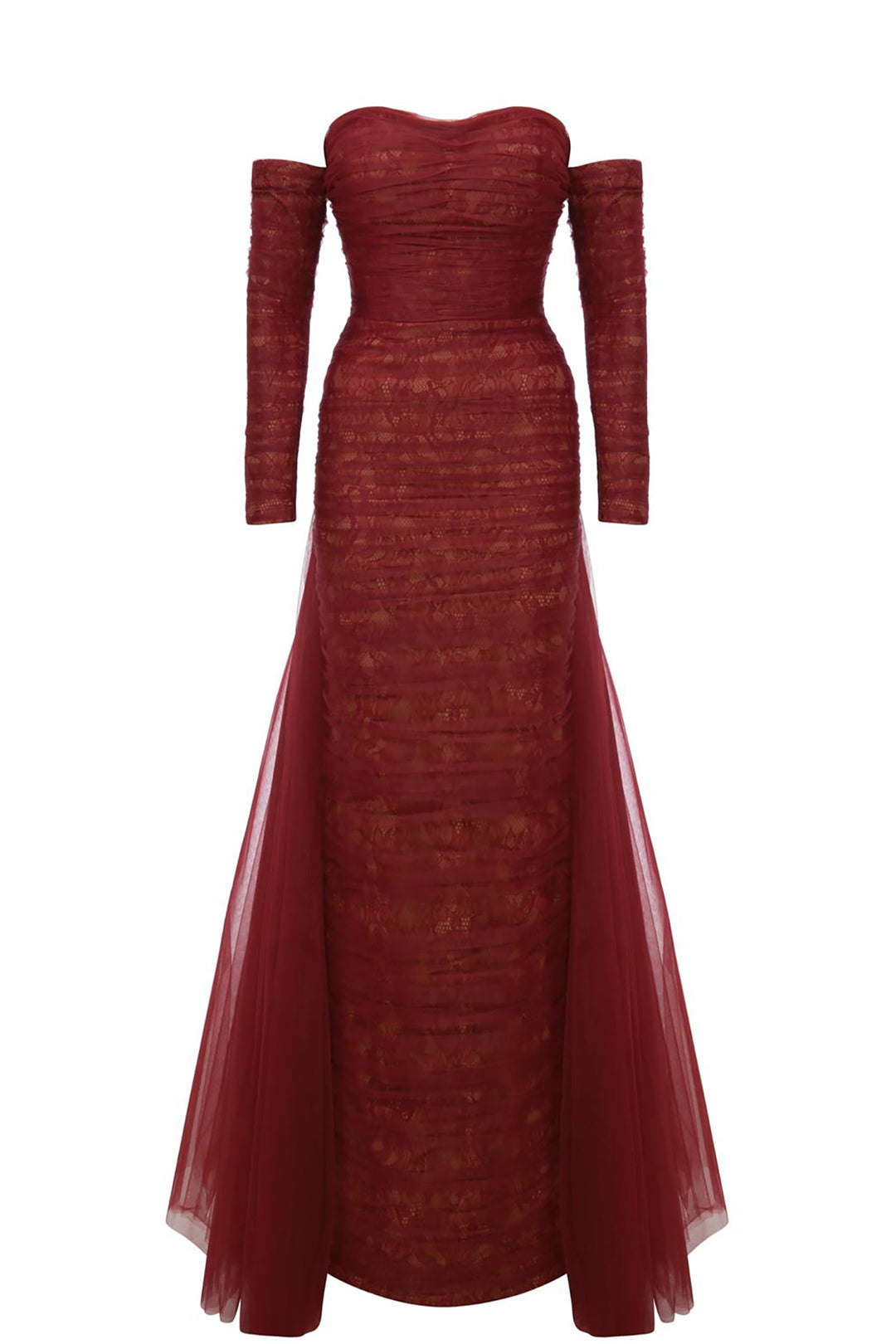 Column Dress with Sheer Tulle Overskirt