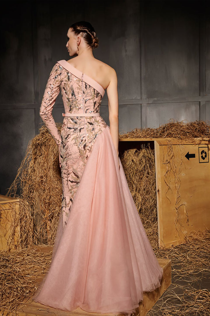 One-Shoulder Cape Overlay A-Line Dress