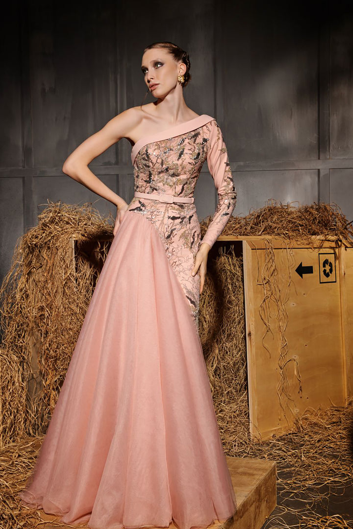 One-Shoulder Cape Overlay A-Line Dress