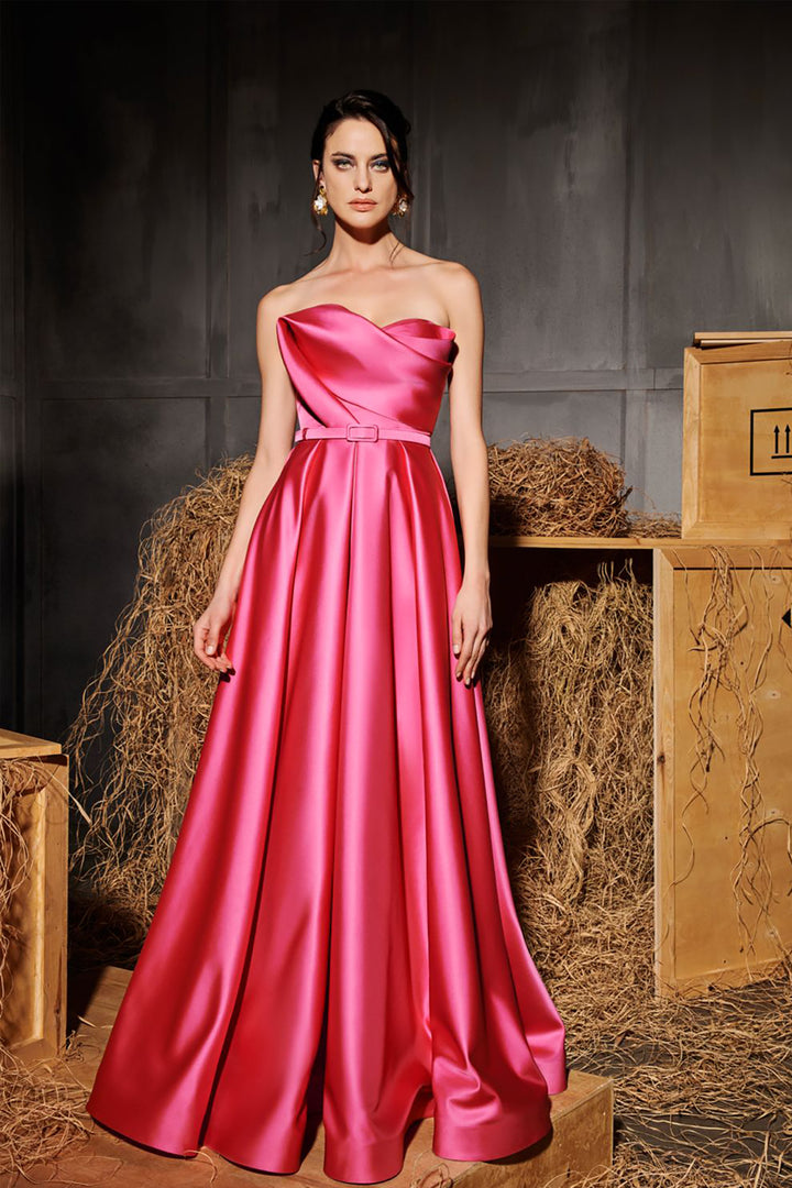 Strapless Fitted A-Line Satin Dress