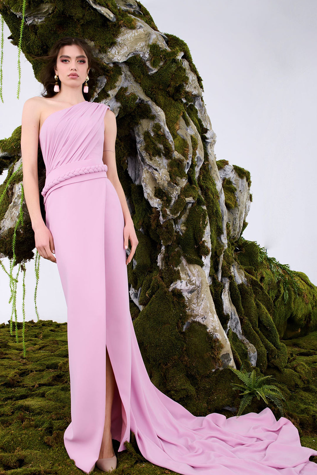 Asymmetrical Pleated One-Shoulder Column Light Pink / US 16 Asymmetrical Pleated One-Shoulder Column Light Pink / US 16