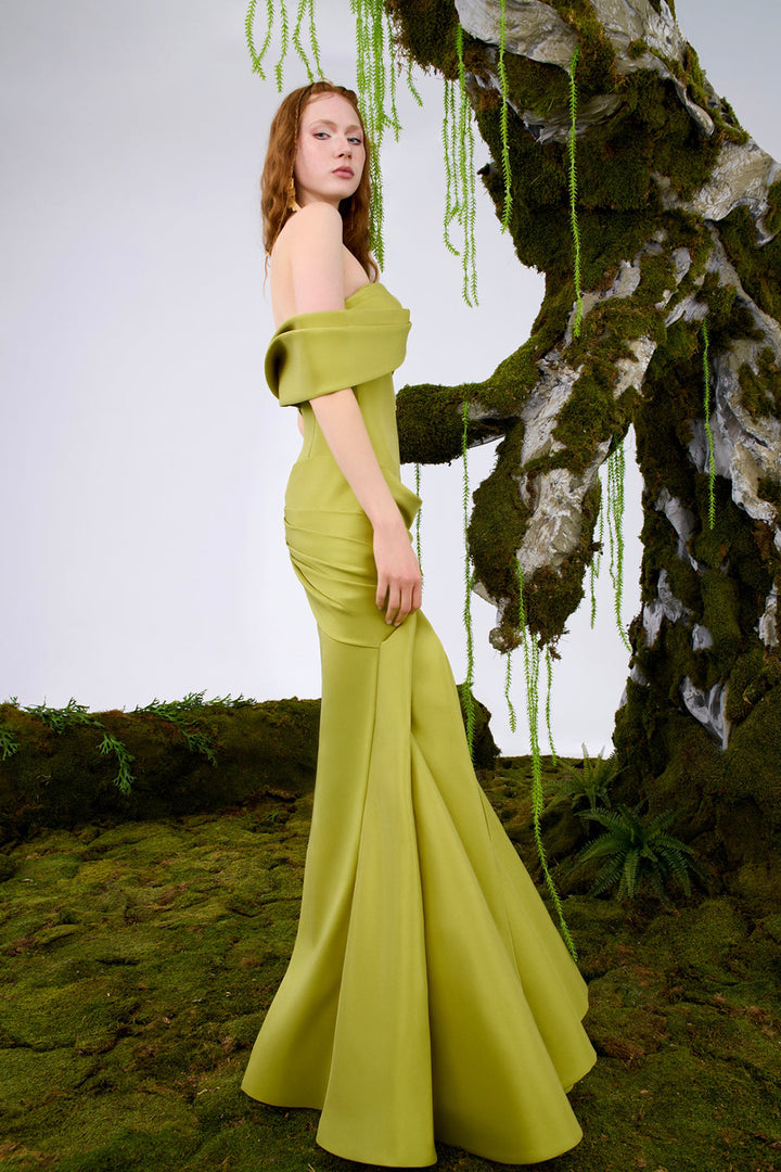 Asymmetrical Off-The-Shoulder Belted Dress