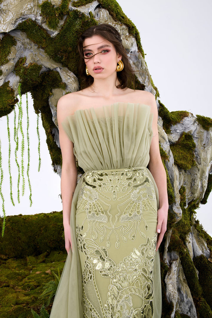 Off-The-Shoulder Pleated Dress