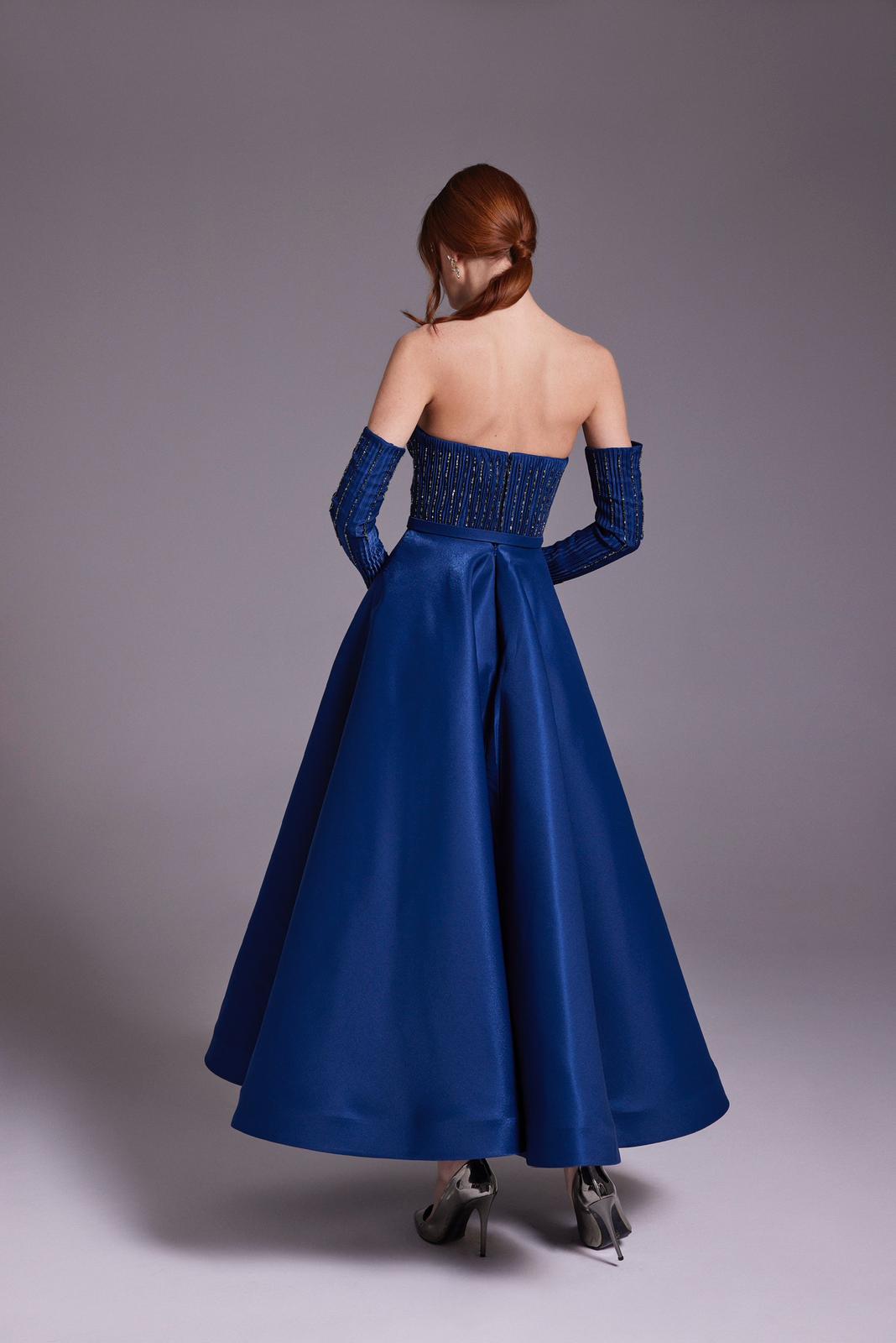 Beaded Pleated Dress with Embellished Bust