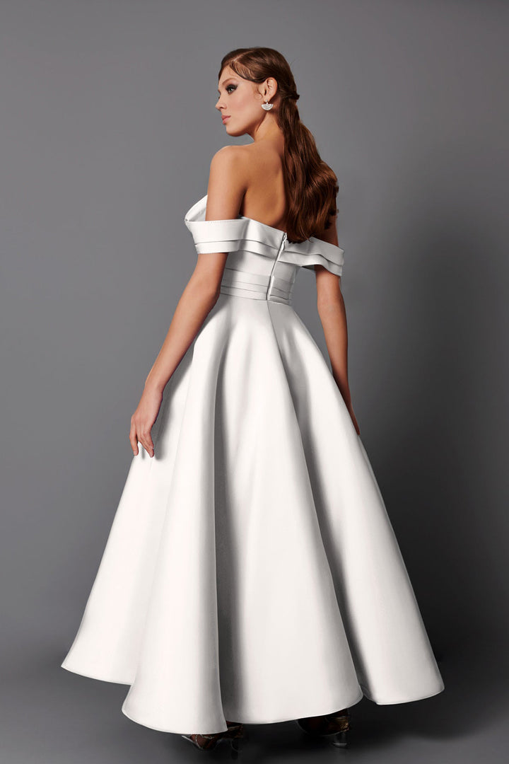 Satin Off-The-Shoulder Midi Dress