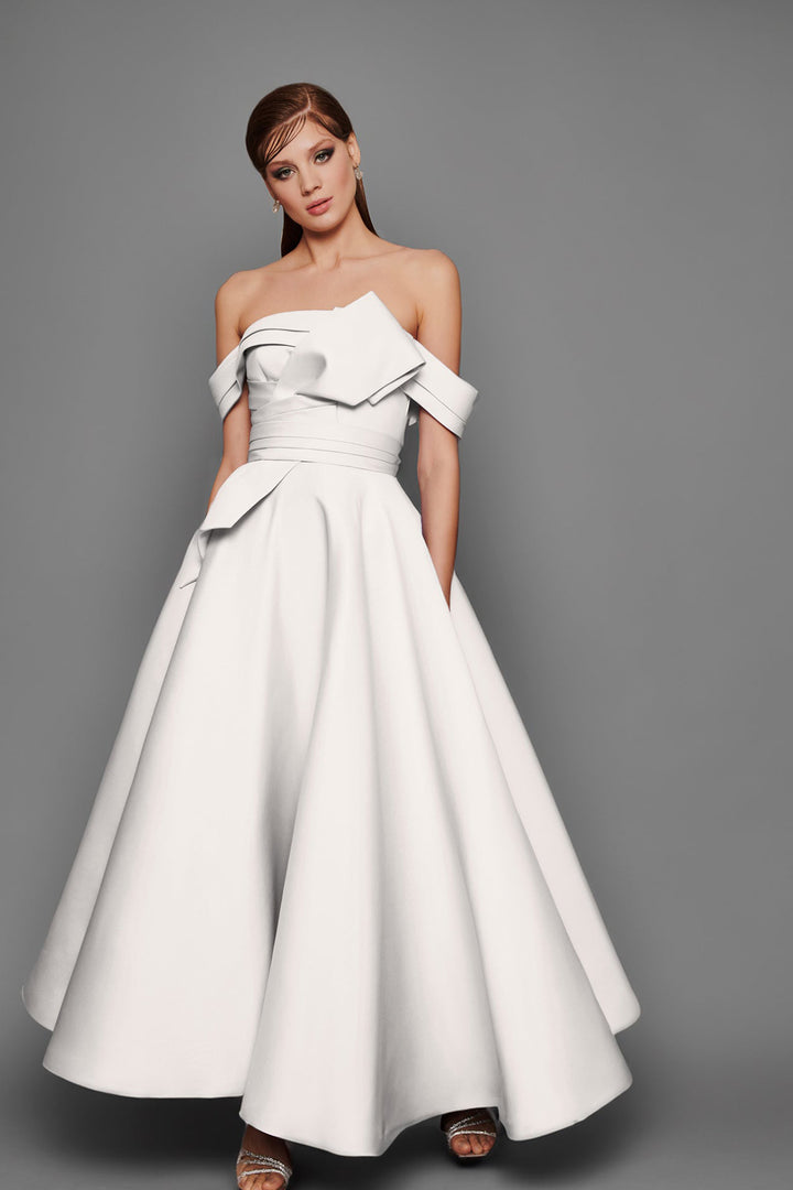 Satin Off-The-Shoulder Midi Dress