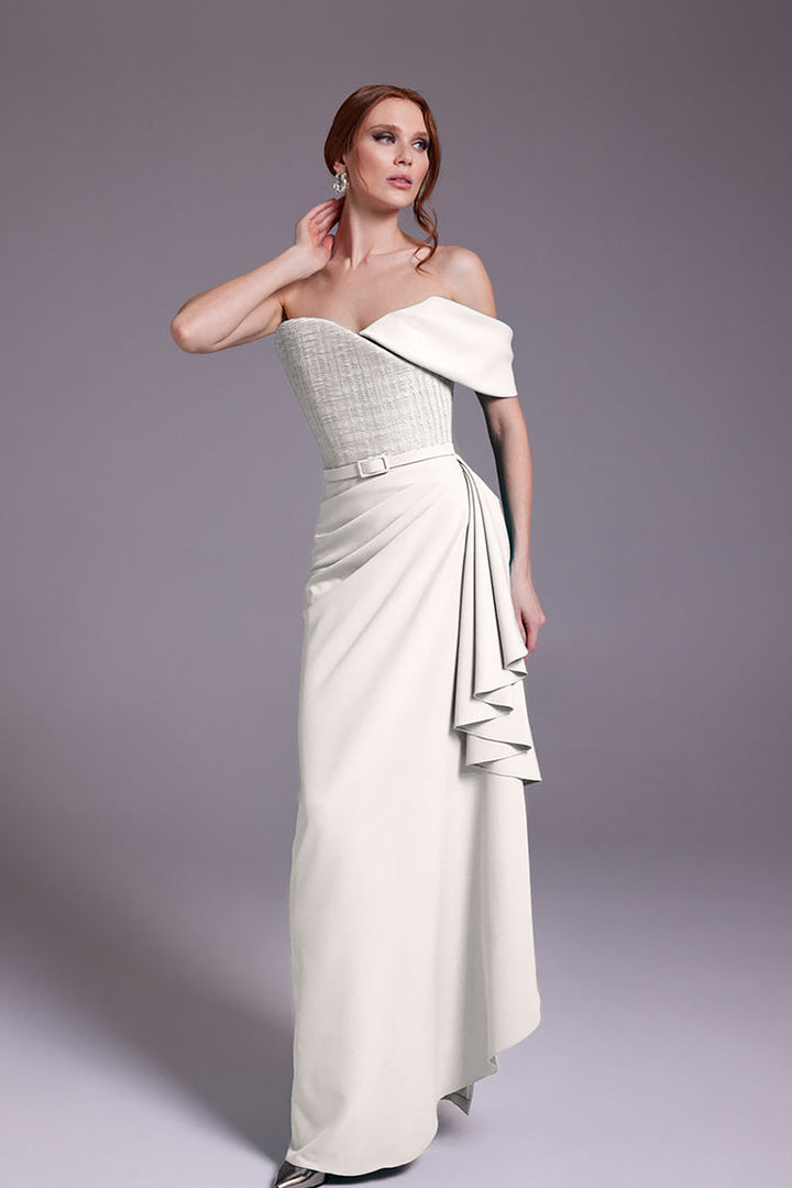 Crepe Strapless Dress with Asymmetry