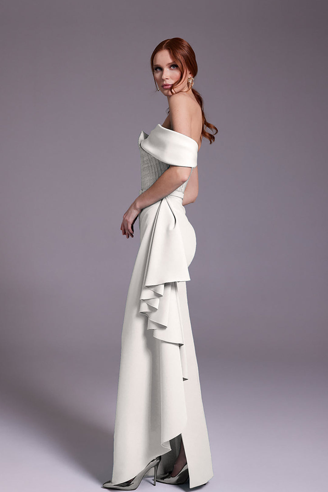 Crepe Strapless Dress with Asymmetry