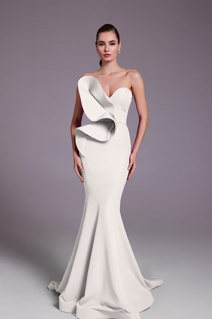 Crepe Mermaid Dress with Embroidered Bust