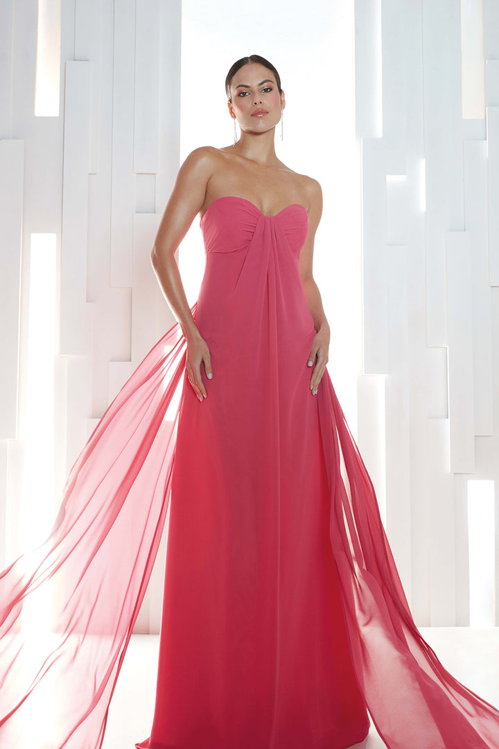 Strapless Chiffon Dress with Bowed Train