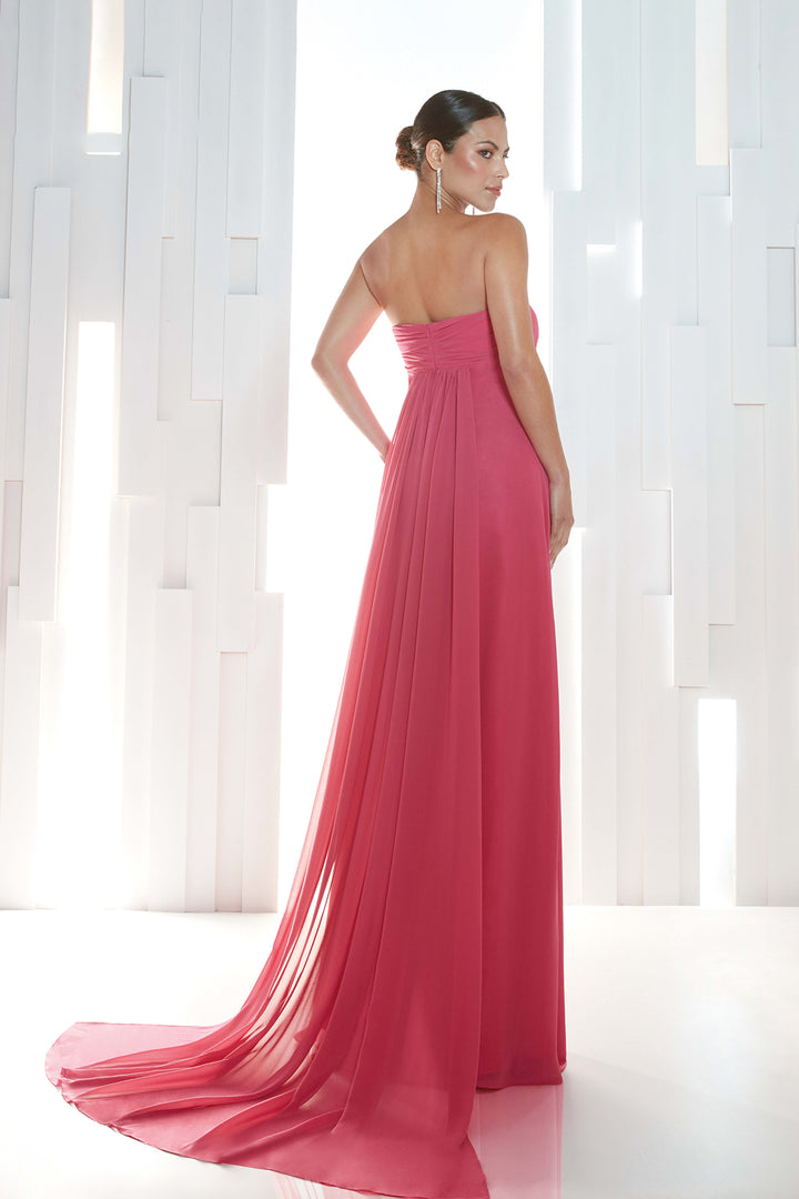 Strapless Chiffon Dress with Bowed Train
