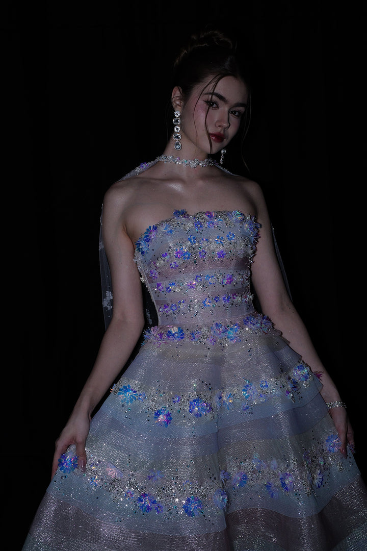 A-Line Strapless Silhouette with Layered Sequin Skirt