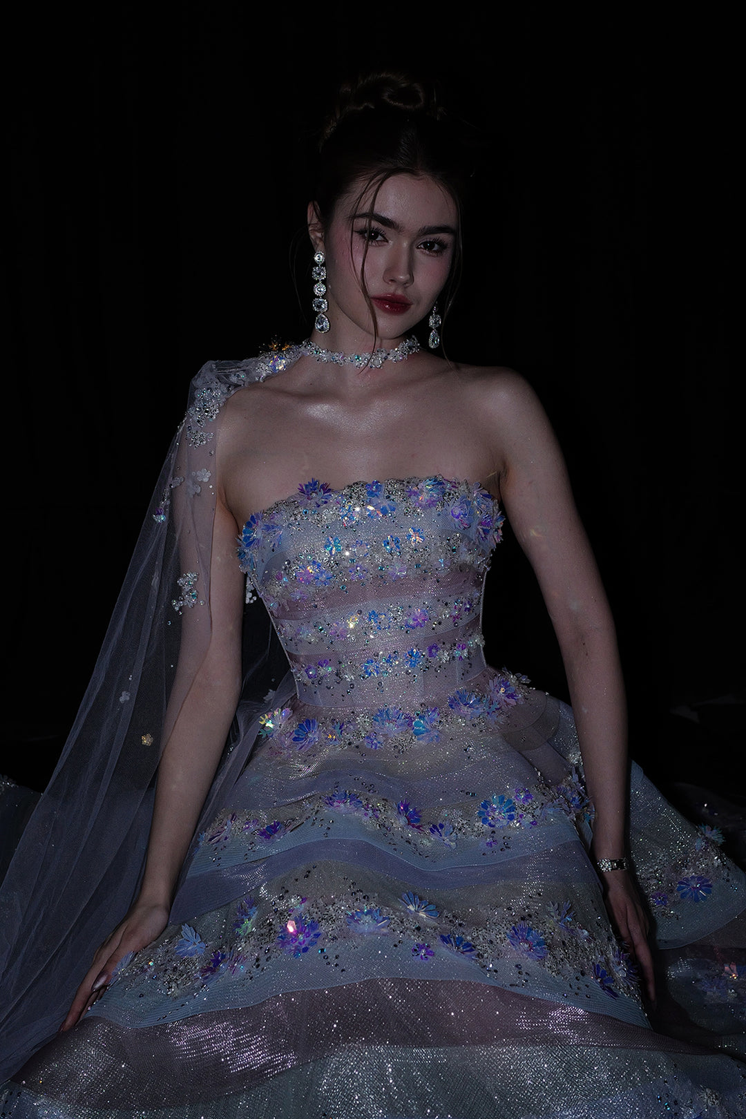 A-Line Strapless Silhouette with Layered Sequin Skirt