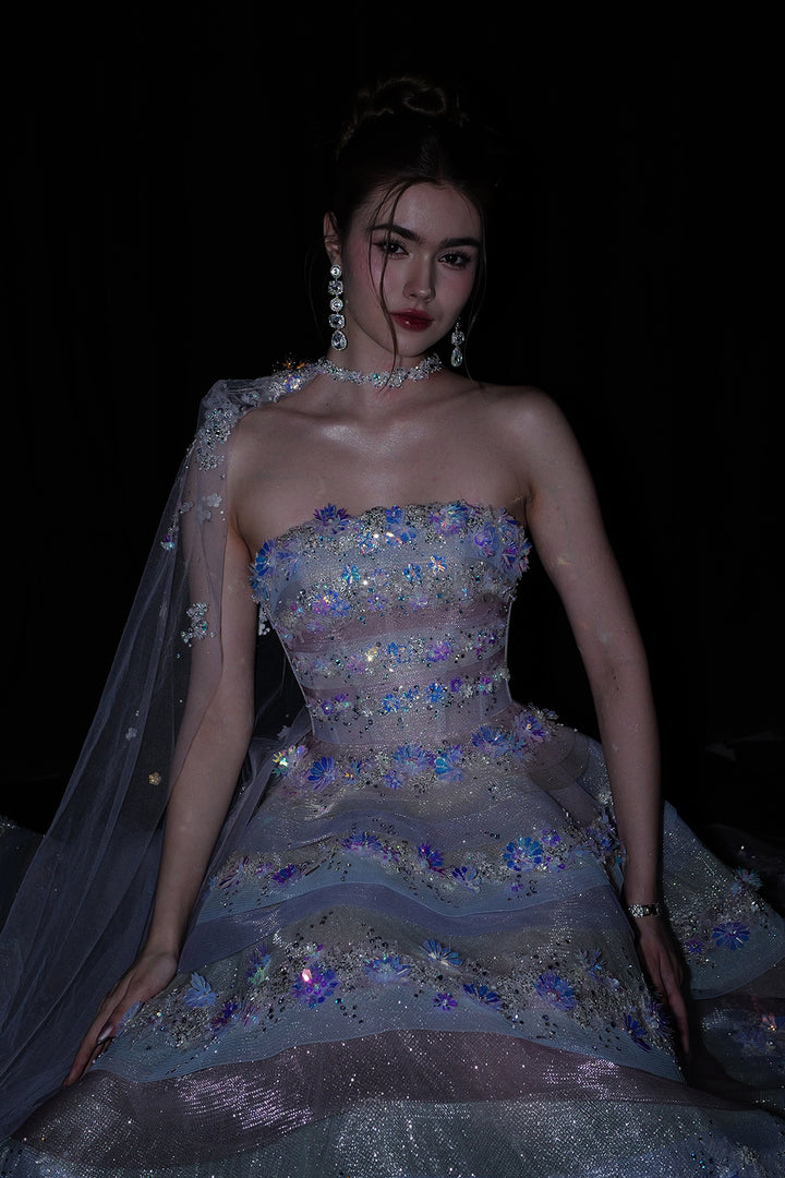 A-Line Strapless Silhouette with Layered Sequin Skirt