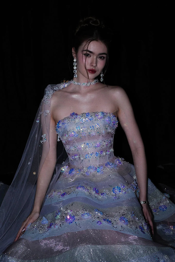 A-Line Strapless Silhouette with Layered Sequin Skirt