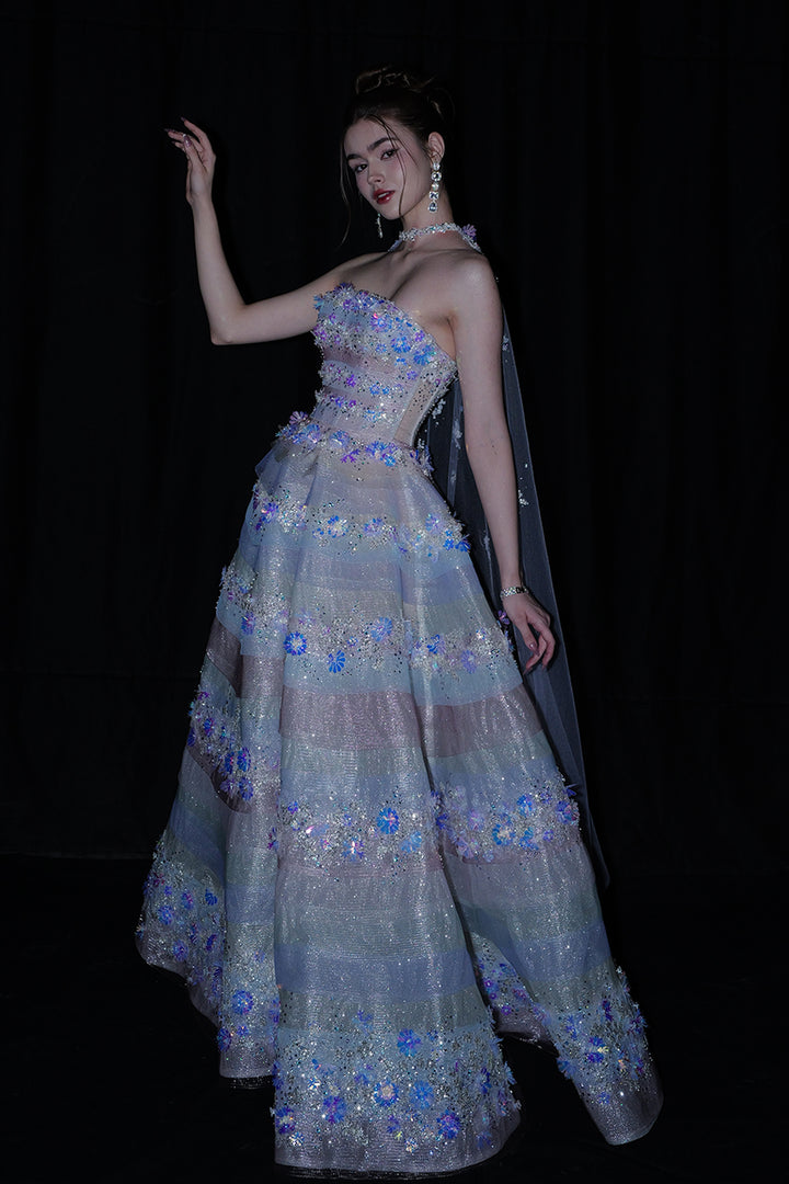 A-Line Strapless Silhouette with Layered Sequin Skirt