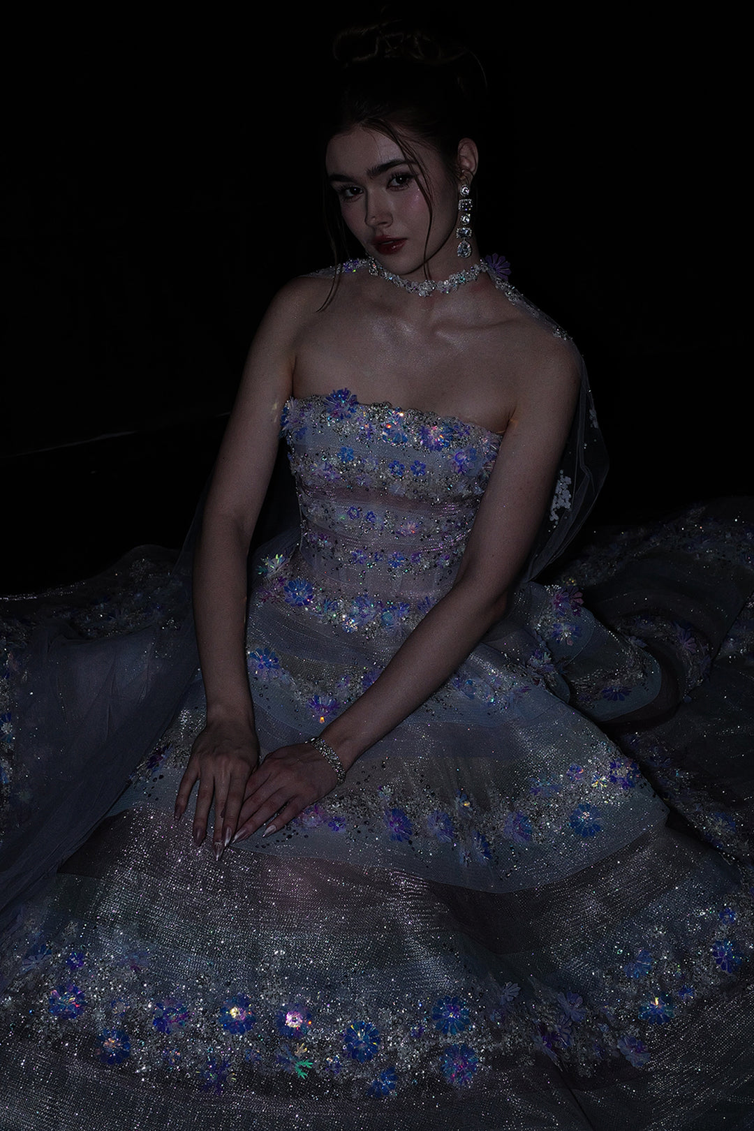 A-Line Strapless Silhouette with Layered Sequin Skirt