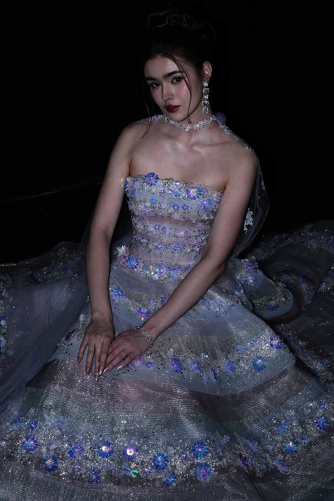 A-Line Strapless Silhouette with Layered Sequin Skirt