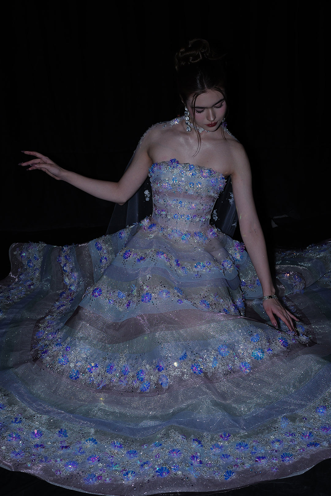 A-Line Strapless Silhouette with Layered Sequin Skirt