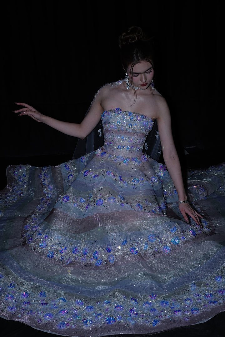 A-Line Strapless Silhouette with Layered Sequin Skirt