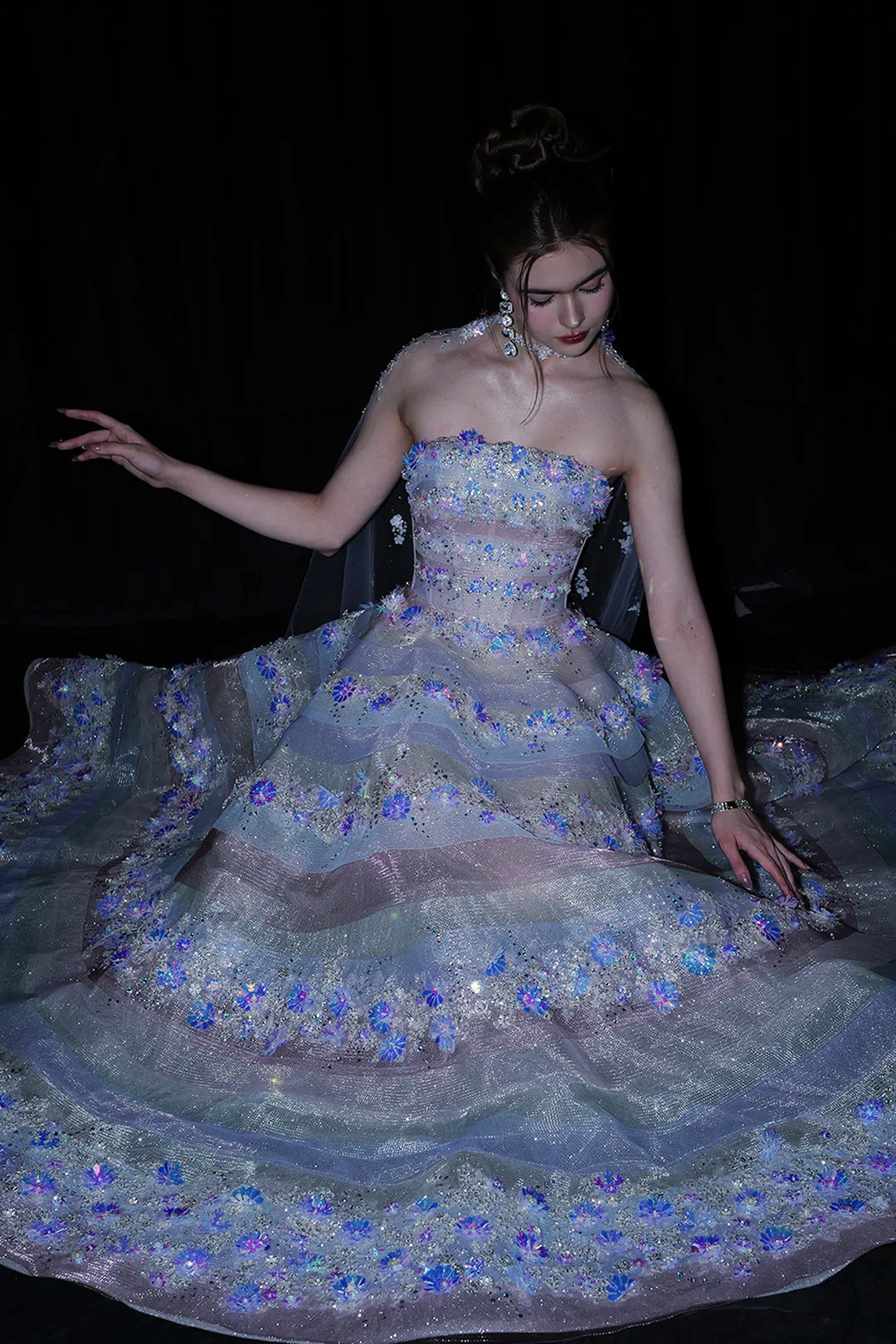 A-Line Strapless Silhouette with Layered Sequin Skirt