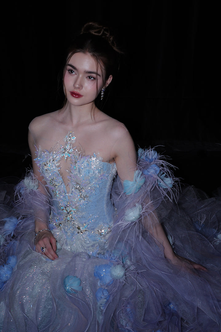 Cape Sleeves and Embellished Train Dress