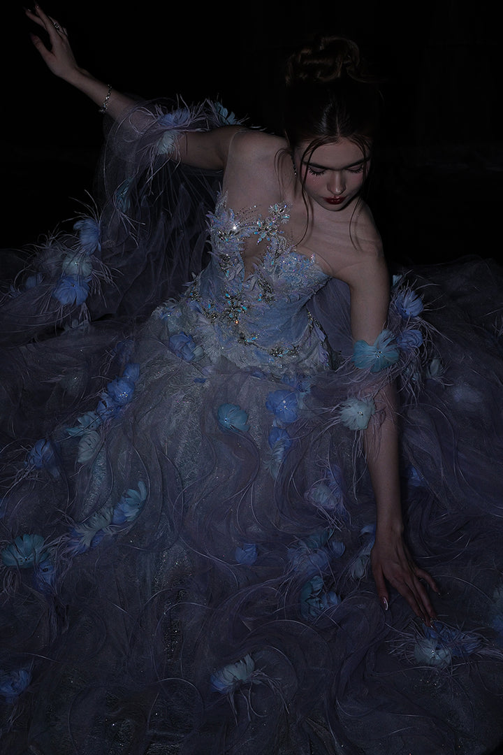 Cape Sleeves and Embellished Train Dress