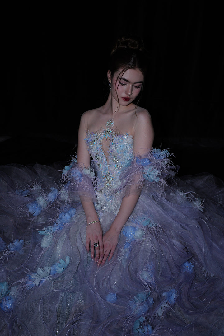 Cape Sleeves and Embellished Train Dress