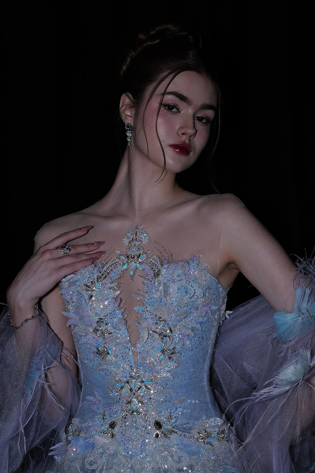 Cape Sleeves and Embellished Train Dress